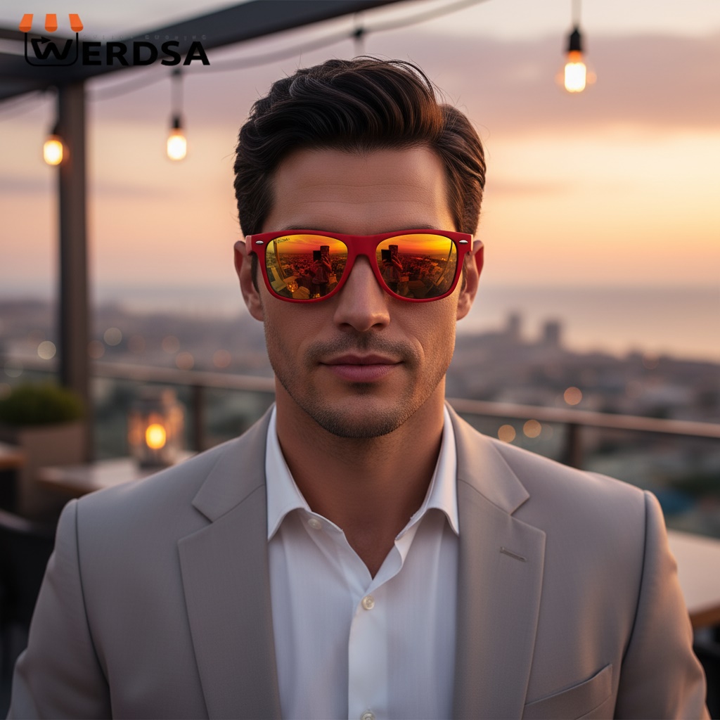 عینک آفتابی شیشه نارنجی فریم قرمز FOX براق کد 1404